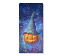 Decorazione decorativa per porta con zucca di Halloween, fantasioso cappello da mago, decorazione per porta d'ingresso, forniture per festival autunnali per interni ed esterni, 91 x 182 cm