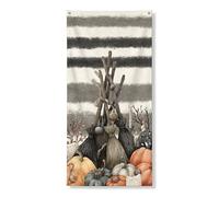 Decorazione decorativa per porta con zucca di Halloween, rustica strega con manici di scopa per la raccolta della porta d'ingresso, per interni ed esterni, forniture per festival autunnali, 91 x 182