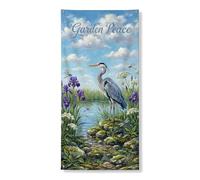 Decorazione decorativa per porta della pace del giardino, design ispirato alla natura, airone e iride, decorazione primaverile per esterni per festival e vacanze, 91 x 182 cm
