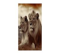 Decorazione decorativa per porta di benvenuto con leone africano e leonessa, sfondo decorativo da appendere, decorazione per porta d'ingresso, grande sfondo divertente, decorazioni per interni ed