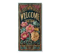 Decorazione decorativa per porta di benvenuto, motivo floreale con peonia, decorazione per porta d'ingresso, per interni ed esterni, ideale per vacanze primaverili, 91 x 183 cm