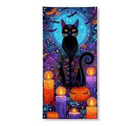 Decorazione decorativa per porta di Halloween con gatto, candele colorate a forma di zucca spettrale, per interni ed esterni, decorazione per le vacanze, 91 x 182 cm