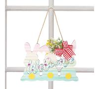 Decorazione del segno di Pasqua | Segni di Pasqua in legno di coniglio per la decorazione della casa, segno di pasqua, decorazioni da parete carine, corona di benvenuto con fiocco