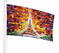 Decorazione della bandiera della Torre Eiffel 3x5 Ft Pittura a olio Torre di Parigi Romantico Famoso Francia Paesaggio urbano Poliestere Modello stampato Decorazioni per esterni per case e giardini