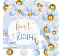 Decorazione della festa del primo dente, con sfondo del primo dente e palloncini Decorazioni della festa del primo dente blu per i ragazzi Feste dei denti Mezzo compleanno