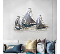 Decorazione della Parete della Barca A Vela in Metallo, Sculture Murali della Nave Nautica 3D, Barca A Vela della Spiaggia Costiera Fatta A Mano per La Casa Soggiorno Camera da Let, Sailboat