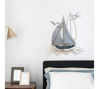 Decorazione della Parete della Barca A Vela in Metallo, Sculture Murali della Nave Nautica 3D, Barca A Vela della Spiaggia Costiera Fatta A Mano per La Casa Soggiorno Camera da Let, Sailboat-A