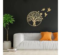 Decorazione della Parete in Metallo, Albero della Vita E della Pace Uccello Appeso Art Decor Albero Scultura della Parete, Decorazione Domestica Soggiorno Appeso A Parete Decorativo, Gold, 49CM