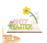Decorazione della tavola del coniglietto di Pasqua - Artigianato rustico con segno di legno, esposizione festiva di ornamenti floreali | Centri della tavola delle vacanze vintage con opere d"arte