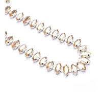 decorazione dell'acqua di perforazione, Catena con occhio di cavallo a forma di foglia con strass di cristallo multicolore, diverse misure(Gold champagne,1.5cm wide#45cm lenght)