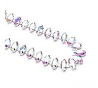 decorazione dell'acqua di perforazione, Catena con occhio di cavallo a forma di foglia con strass di cristallo multicolore, diverse misure(Crystal AB,1.5cm wide#1 yard)