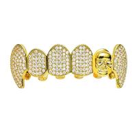 Decorazione Dentale Teschio e Canini, Gioiello Dentale Stile Hip-Hop Placcato Oro 18K e Argento Micro Incastonato, Regalo di Gioielli Alla Moda per Uomini e Donne(Gold,Upper teeth)