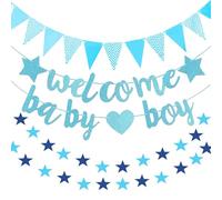 Decorazione di benvenuto per ragazzi: Welcome Home Baby Boy Banner, festone e ghirlanda da appendere a forma di stella, decorazione per neonati, baby shower e cameretta dei bambini (blu)