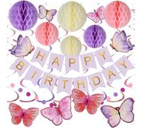 Decorazione di compleanno a forma di farfalla, con pallina a nido d'ape e farfalla, decorazione a pois e feste di compleanno per donne e ragazze