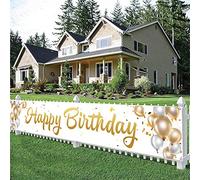 Decorazione di Compleanno di Buon Compleanno del Segno di Cortile per l'uomo o la Donna Felice 30 40 50 60 Anni Compleanno Banner di Cantiere Palloncino d'oro 3 m x 0,5 m