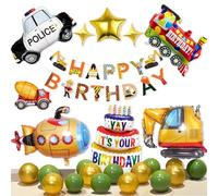 Decorazione di Compleanno di Escavatore Palloncini Forniture per Feste Costruzione con Banner, Decorazione per Cantieri per Ragazzi, Palloncini Compleanno per Veicoli Ragazzi