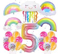 Decorazione di compleanno per bambine 5 anni - 22 pezzi arcobaleno decorazione per 5 anni di compleanno, palloncini arcobaleno, palloncini in pellicola, colore sfumato, palloncino n. 5, palloncino con