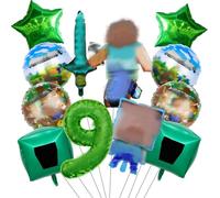 Decorazione di compleanno per ragazzi giocatori, 9 anni di compleanno per bambini, palloncini decorativi, 12 pezzi contiene carattere, pellicole rotonde, pentagrammi, numeri, quadrati, spada