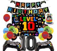Decorazione di compleanno per videogiochi per 10 anni, decorazione per | Kit completo di decorazioni per compleanno a tema videogiochi per 10 anni, ideale per organizzare una festa indimenticabile