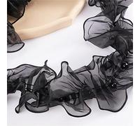 Decorazione di decalcomanie, processo di cucito DI Bordatura in tessuto di tulle da 12 cm, pieghettata, in pizzo, con volant, for abito da sposa, decorazione for bambole(Black,4 Yards)