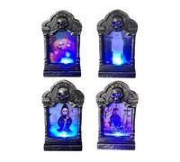 Decorazione di Halloween con pietra tombale, pietre tombali di Halloween all'aperto - Pietra tombale illuminata per Halloween, 4 pezzi, luce lampeggiante 7 colori | Candela decorativa a LED