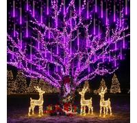 Decorazione di Halloween per esterni, 32 tubi di luci a pioggia, luci a pioggia che cadono per decorazioni natalizie, albero di Natale, giardino, cortile, festa di nozze, viola