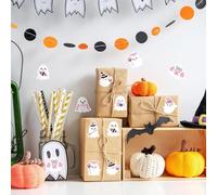 Decorazione di Halloween per esterni, 48 ritagli di Halloween, simpatiche bacheca di carta con 100 punti di colla, per fai da te, arte, artigianato, parete, casa, feste, decorazioni spettrali (bianco