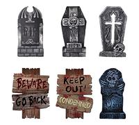 Decorazione di Halloween Set di lapidi per cimitero da giardino, 6 pezzi segnaletica da giardino puntelli di attenzione sul ciglio della strada con picchetti per feste di Halloween, casa stregata