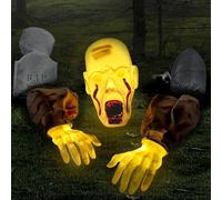 Decorazione di Halloween Zombie Groundbreaker, Realistic Skeleton Arms Stake & Face con Macchia di Sangue e Suono Spaventoso, Migliori Decorazioni di Halloween, casa infestata, Prato, Decorazione del