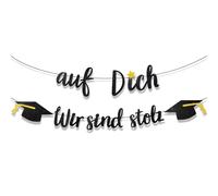 Decorazione di laurea - 'Wir sind stolz auf Dich' Glitter Ghirlanda Stranner con cappello di laurea - Laurea, Bachelor & Master, decorazione per feste di laurea