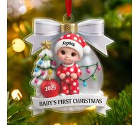 Decorazione di Natale Personalizzata 2025 con Nome, Decorazioni per il Primo Natale del Bambino, Addobbo Natalizio per la Prima Nascita, Idea Regalo per Neogenitori, Mamma e Papà