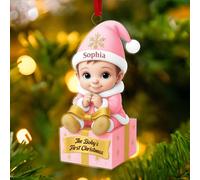 Decorazione di Natale Personalizzata 2025 con Nome, Decorazioni per il Primo Natale del Bambino, Addobbo Natalizio per la Prima Nascita, Idea Regalo per Neogenitori, Mamma e Papà
