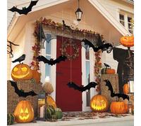 Decorazione Di Pipistrelli Di Halloween 12 Pezzi, Pipistrelli Da Appendere Per Halloween Con Occhi Luminosi, Spaventoso Realistico, Festa Dell'Orrore