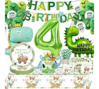 Decorazione Dinosauro 4 anni - Stoviglie e palloncini per compleanno ragazzo - Dino Deco Party con piatti