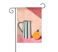 Decorazione esterna per le feste in stile fattoria, con brocca d'acqua in stile metà secolo minimalista e bandiera da giardino arancione, 12x18, verticale, bifacciale
