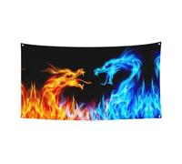 Decorazione festiva con stampa di draghi di ghiaccio e fuoco, cartello per celebrazioni, facile da appendere con corde, 1 confezione