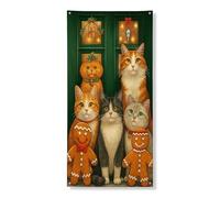 Decorazione festiva per porta con gatto, design fantasioso con gattini per Natale, decorazione per interni ed esterni, sfondo stagionale, 91 x 183 cm
