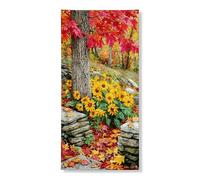 Decorazione floreale autunnale per porta, girasoli gialli vivaci e foglie rosse per interni ed esterni, decorazioni per festival stagionali autunnali, 91 x 183 cm