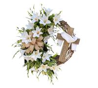 Decorazione Floreale Primaverile A Forma Di Croce - Composizione Da Appendere Con Giglio Avorio, Ornamento Da Parete In Stile Religioso, Pezzo Da Esposizione Festivo | Regalo Di Decorazione Stagionale
