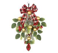 Decorazione ghirlanda natalizia - Festino artificiale con pigne, bacche rosse e nastro decorativo | Decorazione della casa vacanza per la mensola del, il portico della fattoria, le finestre, le