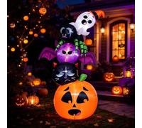 Decorazione Gonfiabile Halloween Torre Sovrapposta 2.1m, 5 livelli | Struttura gonfiabile con Zucca, Gatto Nero, Pipistrello Viola, Ragno e Fantasma Simpatico, per Giardino Prato Portico