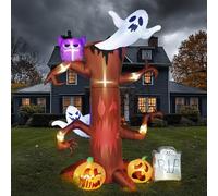 Decorazione gonfiabile per Halloween, 2,4 m, per esterni, con zucca, fantasma, gufo, ragnatela e lapide, LED integrati per Halloween, spaventoso, esterno, interno, cortile, giardino, prato