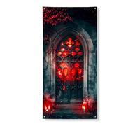 Decorazione gotica per porta di Halloween, fantasmi rossi spettrali e ombre scure, decorazione per porta d'ingresso, per interni ed esterni, casa infestata, forniture per festival 91 x 183 cm