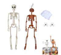 decorazione halloween scheletro appendibile 40cm + scheletro zucca 40cm + rete ragnatela 20g + 2 ragni realistici per esterno e interno casa festa horror