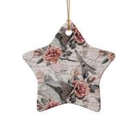 Decorazione in ceramica con stampa a forma di fiore di Parigi Torre Eiffel, accessorio festivo, ciondolo a forma di cuore per decorazioni