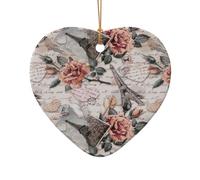 Decorazione in ceramica con stampa a forma di fiore di Parigi Torre Eiffel, accessorio festivo, ciondolo a forma di cuore per decorazioni