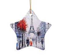 Decorazione in ceramica con stampa artistica a forma di albero della città di Parigi, Torre Eiffel, decorazione natalizia a forma di stella e cuore