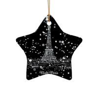 Decorazione in ceramica con stampa della Torre Eiffel di Parigi, decorazione natalizia a forma di stella e cuore per decorazioni natalizie