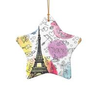 Decorazione in ceramica con stampa della Torre Eiffel di Parigi francese, accessorio festivo, ciondolo a forma di stella a forma di cuore per