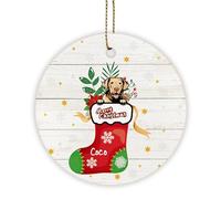 Decorazione In Pendente Adorable Pembroke Welsh Corgi Dog In Red Stocking Wooden Star Con Cordino Ornamenti Da Appendere In Porcellana Artistico Ceramica Di Natale Per Feste Vacanze Amici